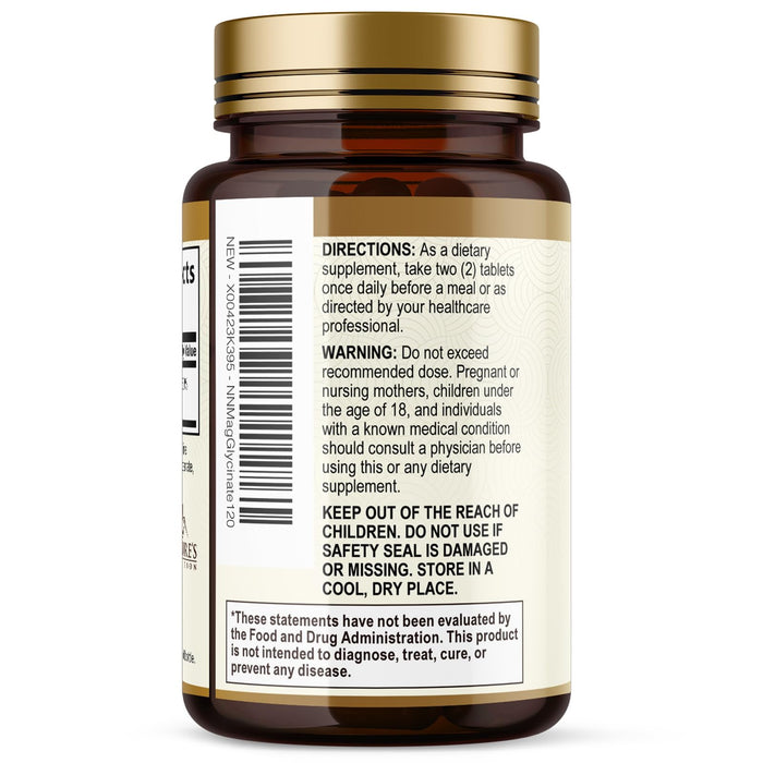 Magnesium (Glycinate) - Magnesium Supplement for Heart Health, Nerve, Muscle, Bone, and Sleep Support - 100% Chelated & High Absorption - 250 mg per Serving - Gluten Free, Vegan, Non-GMO - 120 Count