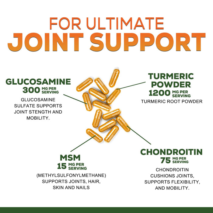 Turmeric Curcumin Supplement 2000mg with Glucosamine Chondroitin & Ginger, 95% Curcuminoids, BioPerine Black Pepper for Best Absorption, Nature's Joint Support, Non-GMO, Bottled in USA - 240 Capsules