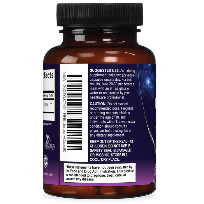 Elderberry Immune Support 1200mg Extract Capsules - Daily Immune Support for Adults with Concentrated Sambucus Black Elderberry Antioxidant - Gluten Free Vitamin, Non-GMO Supplement - 60 Capsules