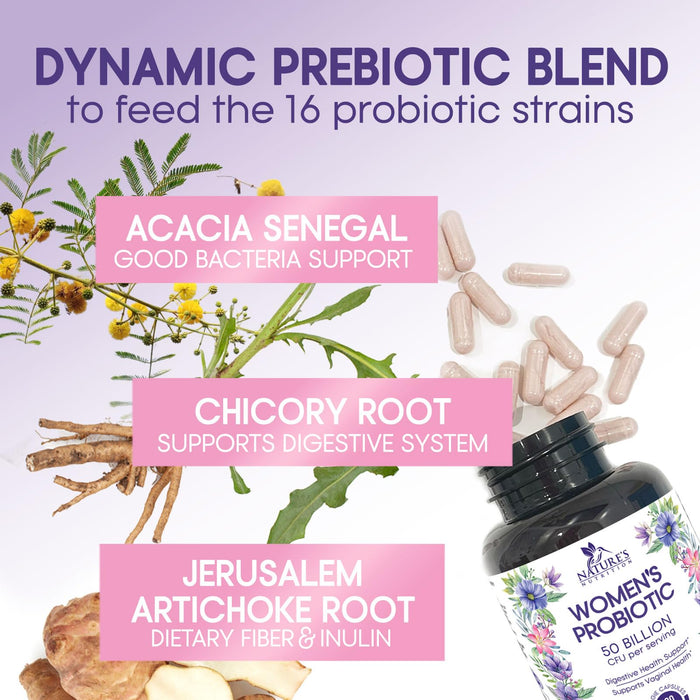 Probiotics for Women - Probiotic Blend 50 Billion CFU Per Cap - 16 Feminine Health Strains Women's Probiotic - Prebiotic for Vaginal PH Balance, Urinary UT Health Support - Bottled USA - 120 Capsules