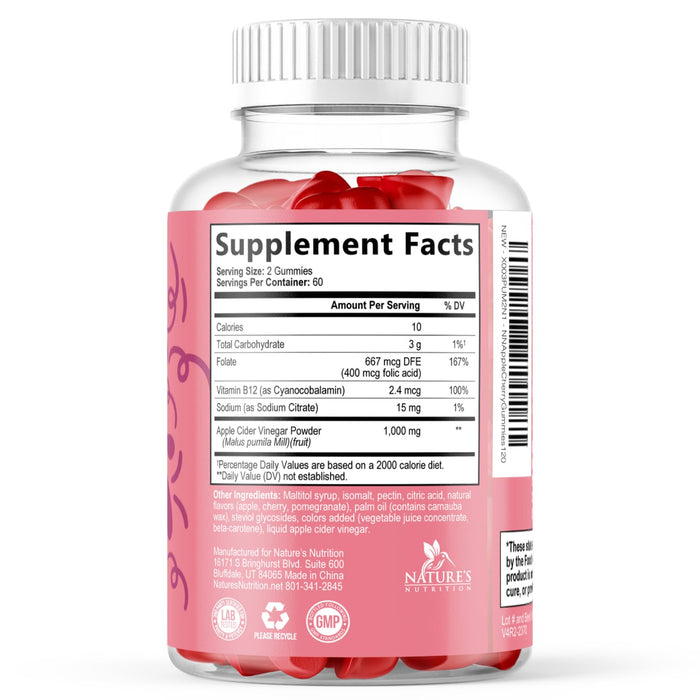 Vegan Apple Cider Vinegar Gummy 1000mg - Sugar Free ACV Gummies Vitamins Supplement with Vitamin B12 for Energy - Supports Digestion, Detox and Cleanse - Gelatin-Free, Non-GMO - 120 Gummies