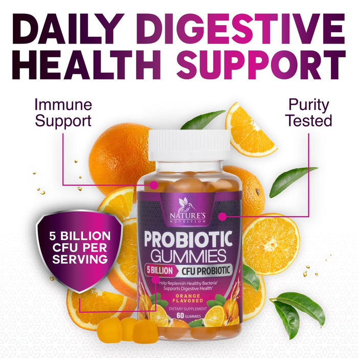 Probiotic Gummies for Women & Men's Digestive Health, 5 Billion CFU, Best Daily Probiotics Gummy for Vaginal, Immune Support & Gut Health, Supports Occasional Constipation Gas & Bloating, 60 Gummies