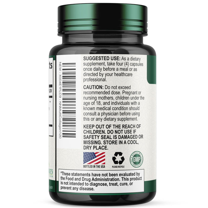Multi Collagen Peptides Supplement 2400 mg, Types I, II, III, V & X Multi Collagen Pills Complex, Hydrolyzed Collagen Peptides Supplements, Hair, Skin, Nail, and Joint Support Supplement, 120 Capsules