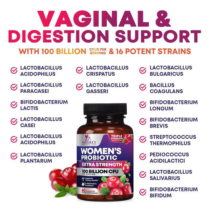 Probiotics for Women - 90 Billion CFU 16 Probiotic Strains with Cranberry, Vaginal Probiotics with Prebiotics PH, Digestive, UT, Immune, & Feminine Health Support, Pro Biotics for Women, 60 Capsules