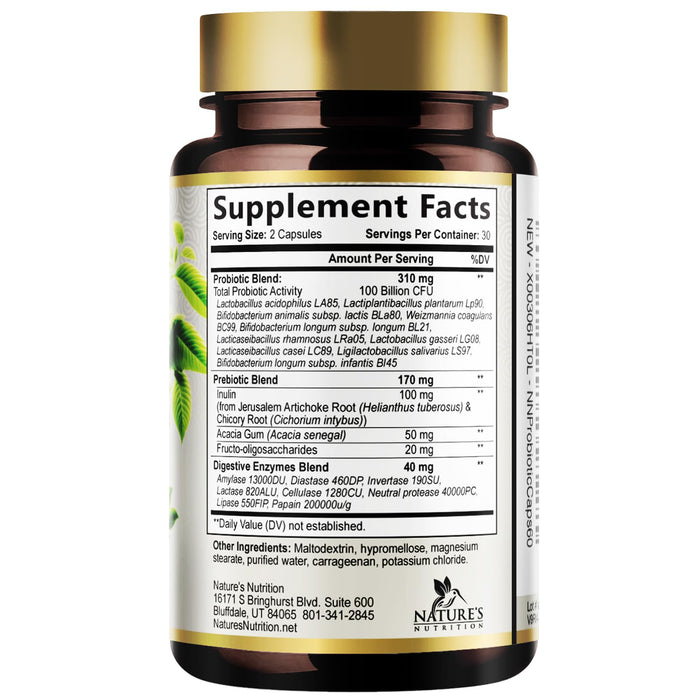 Probiotics for Women & Men - 100 Billion CFU 10 Strains + Prebiotics - Digestive Health, Gut & Immune Support - Support for Occasional Constipation, Gas & Bloating - Non-GMO Shelf Stable - 60 Capsules