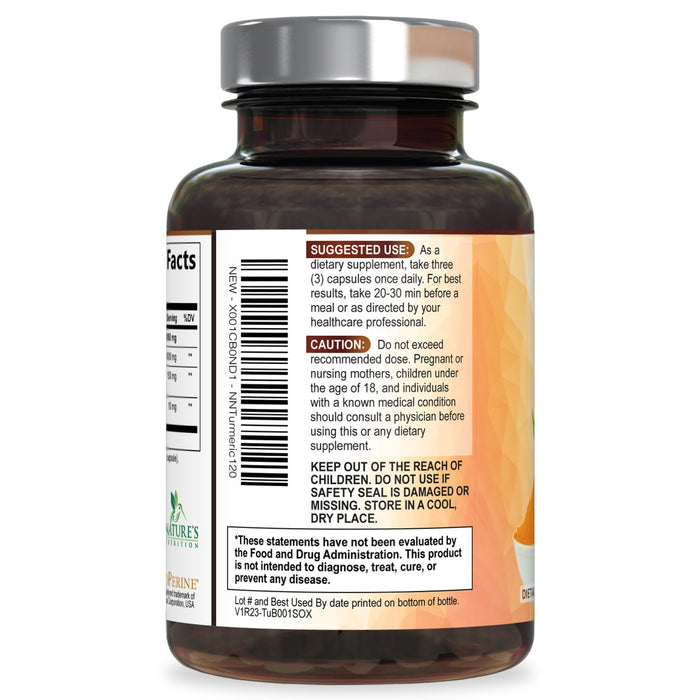 Turmeric Curcumin Supplement 1950mg - 95% Curcuminoids with Organic Turmeric & BioPerine Black Pepper Extract for Best Absorption, Nature's Vegan Joint Support, Non-GMO, Bottled in USA - 120 Capsules