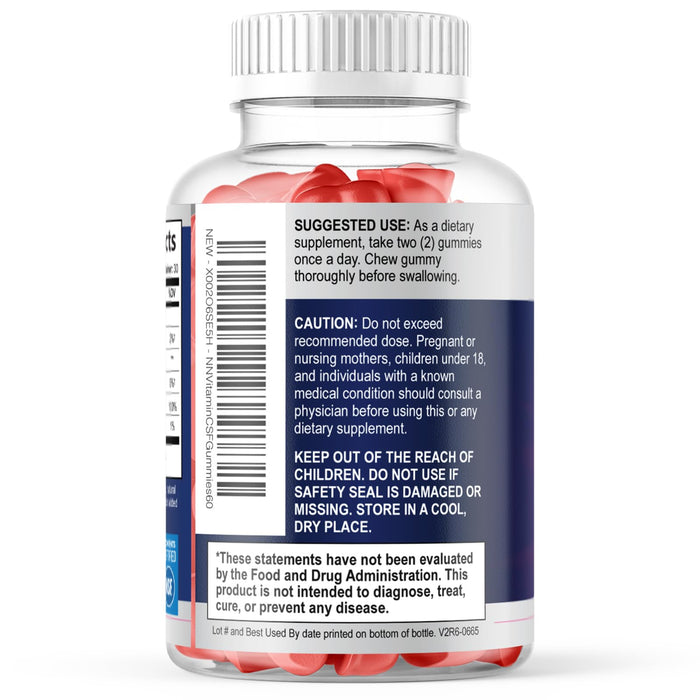 Zero Sugar Vitamin C Gummies - Immune Support & Antioxidant VitaminC Dietary Supplement - Vegan, Non-GMO, Dairy & Gluten Free C Vitamin Gummy - Raspberry Flavor for Kids & Adults - 60 Count Gummies