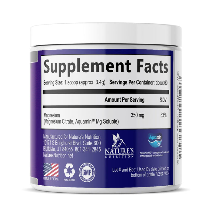 Magnesium Supplement Citrate Vegan Calm Magnesium Powder, High Strength Absorption Drink Mix Supplements to Support Natural Muscle Health, Gluten Free, Non-GMO & Bottled in USA - 7.2 oz - 60 Servings