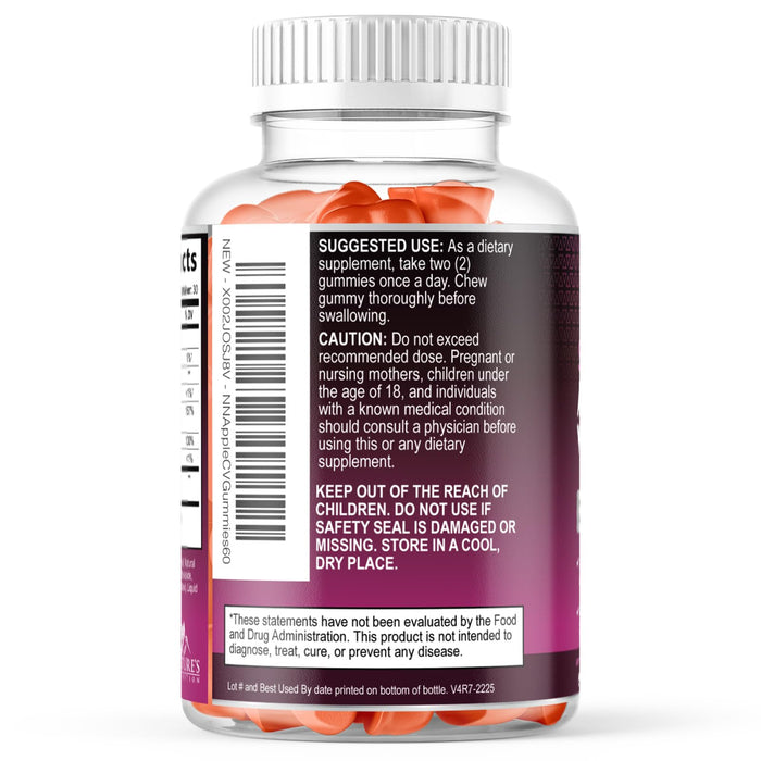 Apple Cider Vinegar Gummies for Weight Loss 1000mg - Vegan Apple Vinegar Gummy for Detox & Cleanse, ACV Supplement Pills, Vitamin B12, Sugar Free ACV Gummy, Non-GMO, Nature's Nutrition - 60 Gummies