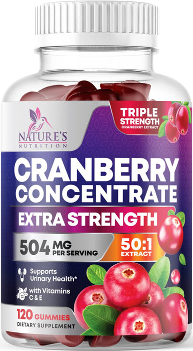 Cranberry Gummies 50:1 Cranberry Extract - Urinary Tract Support Made with 25,000mg, Helps Cleanse & Protect, Cran Berry Gummy Supplement + Vitamin C, Chewable Cran Pills for Women - 120 Gummies