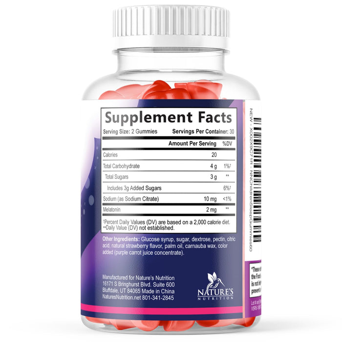 Kids Sleep Gummies 2mg - Children's Sleep Gummy with Melatonin, Non-Habit Forming, Works with Natural Sleep Cycle, Supports Peaceful, Restful Sleep, Calm & Drug-Free, Natural Berry Flavor, 60 Gummies