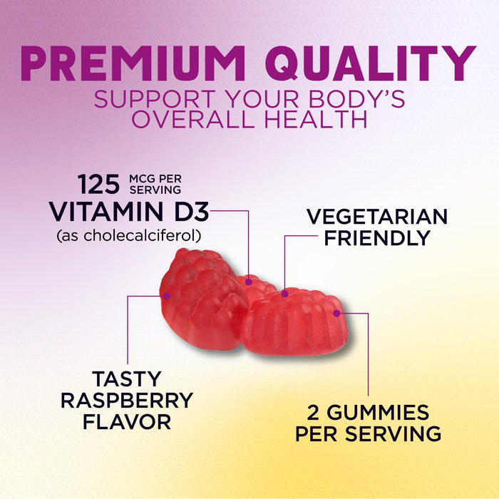 Vitamin D3 Supplement Gummy 5000 IU (125 mcg) Dietary Vitamins D for Men & Women - Bone, Teeth, Muscle and Immune Health Support, High Potency VIT D3 Nature's Non-GMO & Gluten Free - 120 Gummies