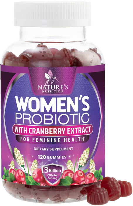 Probiotics for Women Gummies with Cranberry - 6 Premium Strains for PH Balance, Digestive Health, Vaginal & Immune Support, 3 Billion CFU, Women's Probiotic Gummy for Feminine Health - 120 Gummies