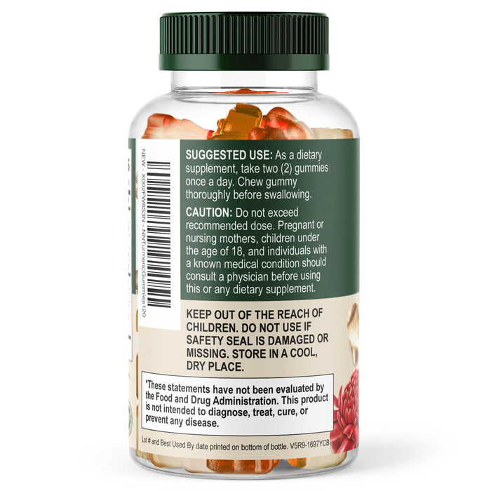 Turmeric and Ginger Gummies - Vegan Turmeric Curcumin Gummies with Black Pepper Extract for High Absorption, Nature's Curcumin Gummy for Joint Support Supplement, Non-GMO, Gluten Free - 120 Count
