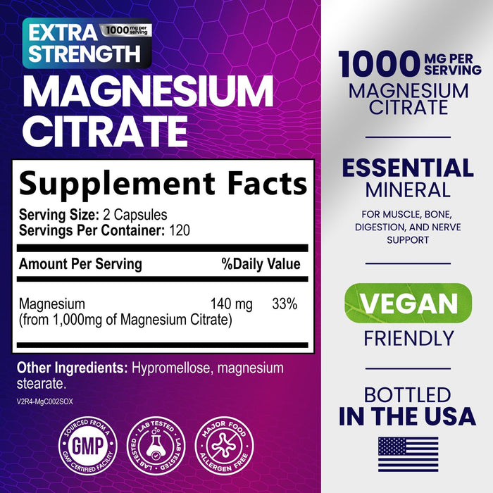 Magnesium Citrate 1000 mg - 240 Capsules