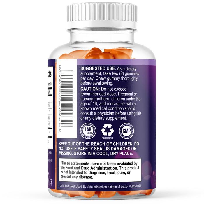 Omega 3 6 9 Vegan Gummies - Triple Strength Omega 3 Supplement Gummy - Essential Oil 369 Heart Support and Brain Support for Women, Men & Pregnant Women, Non-GMO, Orange Flavor - 120 Gummies
