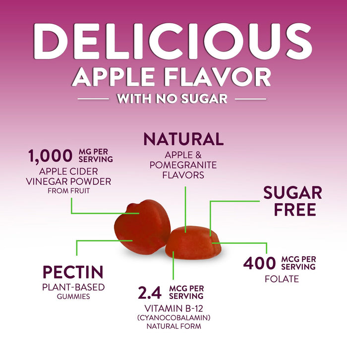 Apple Cider Vinegar Gummies for Weight Loss 1000mg - Vegan Apple Vinegar Gummy for Detox & Cleanse, ACV Supplement Pills, Vitamin B12, Sugar Free ACV Gummy, Non-GMO, Nature's Nutrition - 120 Gummies