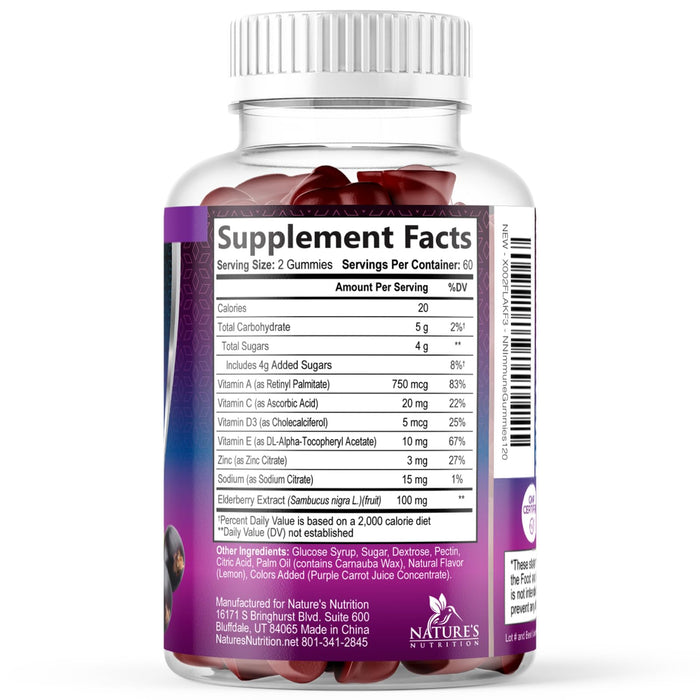 Immune Support Gummies - Sambucus Elderberry Gummy with Elder Berry Extract, Zinc & Vitamin C, Natural Vegan Immune Support Supplement for Adults & Children, Gummy Elderberry Vitamins - 120 Gummies