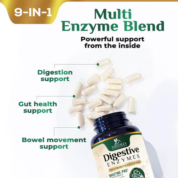 Digestive Enzymes with Probiotics - Probiotic Multi Enzymes with Probiotics and Prebiotics for Digestive Health and Bloating Relief for Women & Men, Daily Enzymes for Gut & Digestion - 60 Capsules