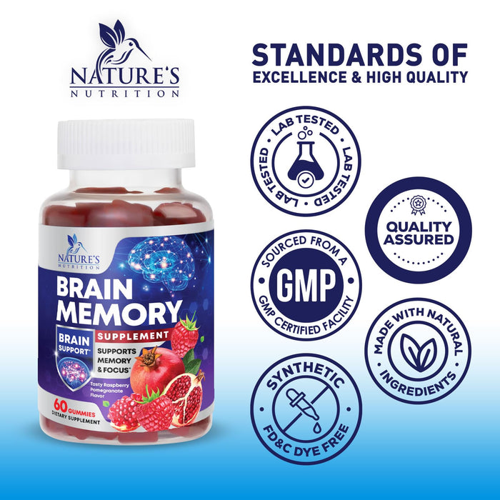 Brain Supplement Gummies for Concentration Memory & Focus Support - Brain Clarity Health with B6 B12, Phosphatidylserine, Coffee Extract, Nootropics Cognitive Vitamins for Adults - 60 Vegan Gummies