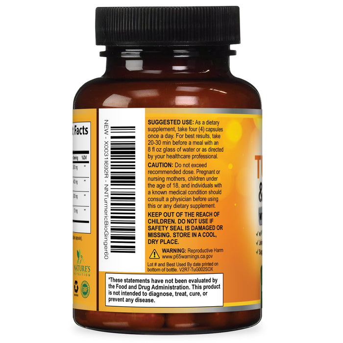 Turmeric Curcumin Supplement 2600mg with Organic Ginger & Turmeric, BioPerine Black Pepper Extract 95% Curcuminoids - Advanced Absorption Joint & Antioxidant Extra Strength Support - 60 Capsules