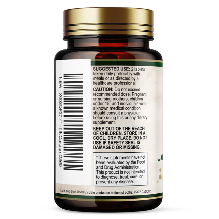 Calcium 1200 mg with Vitamin D3, Calcium Supplement Vitamins, Supports Bone Strength, Teeth & Immune System, Calcium Supplements for Women & Men, Nature's Absorbable Calcium Carbonate - 60 Tablets