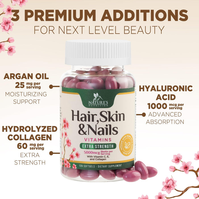 Hair, Skin & Nails + Biotin & Collagen 5000 mcg - 120 Softgels