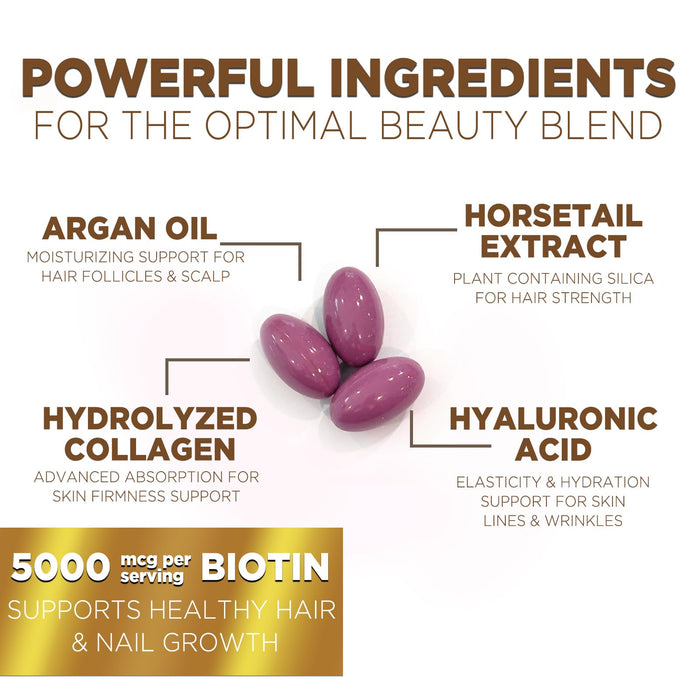 Hair, Skin & Nails + Biotin & Collagen 5000 mcg - 60 Softgels
