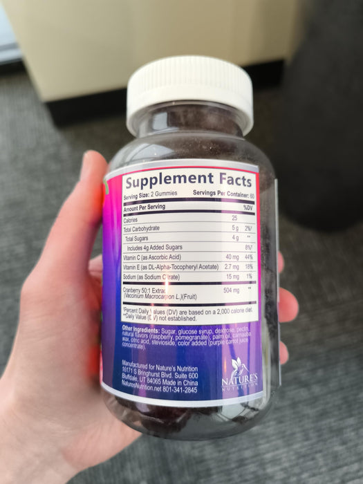 Cranberry Gummies 50:1 Cranberry Extract - Urinary Tract Support Made with 25,000mg, Helps Cleanse & Protect, Cran Berry Gummy Supplement + Vitamin C, Chewable Cran Pills for Women - 120 Gummies