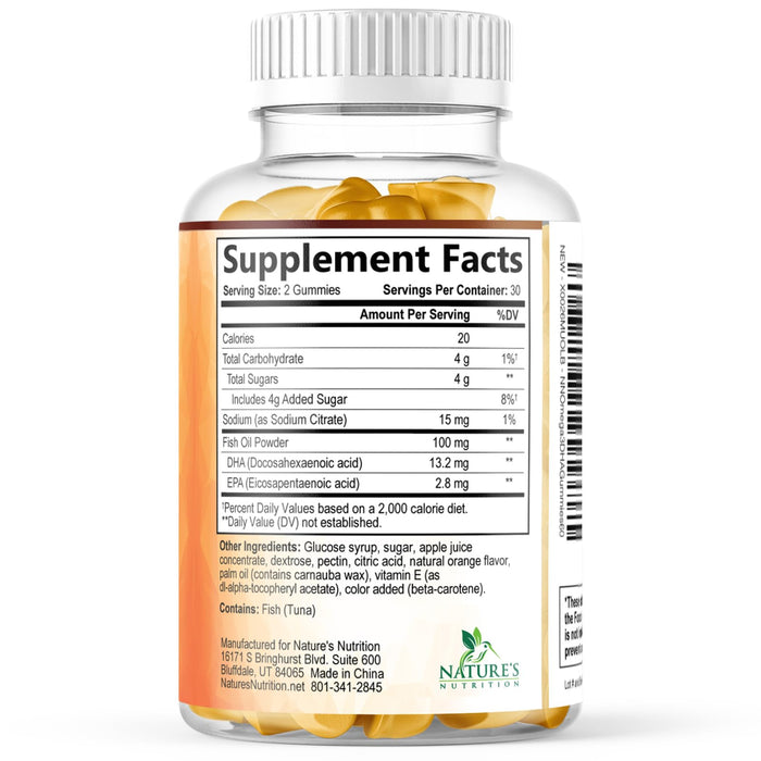 Omega 3 Fish Oil Gummies, Heart Healthy Omega 3 Gummy Supplement with High Absorption DHA & EPA, Extra Strength Joint & Brain Support, Delicious Orange Flavor Fish Oil Nature's Vitamin - 60 Gummies