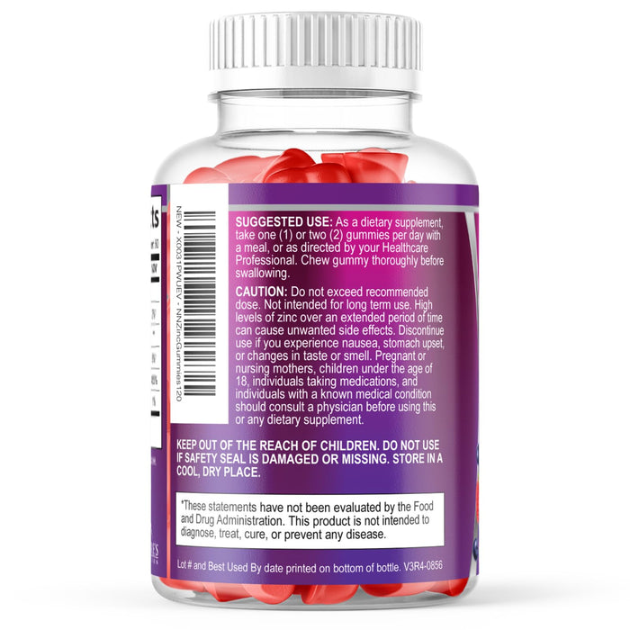 Zinc Gummies 50mg - Bone Skin & Immune Support Health Gummy & Premium Antioxidant Chewable for Adults - High Absorption Vegan, Gluten Free Zinc Supplements Vitamin - Tasty Berry Flavor - 120 Gummies