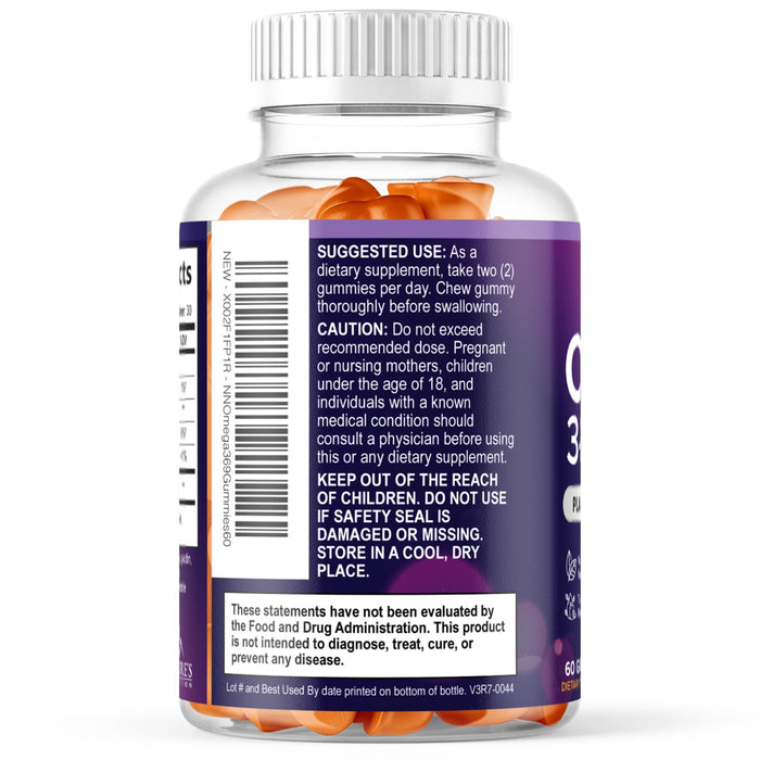 Omega 3 6 9 Vegan Gummies - Triple Strength Omega 3 Supplement Gummy - Essential Oil 369 Heart Support and Brain Support for Women, Men & Pregnant Women, Non-GMO, Orange Flavor - 60 Gummies