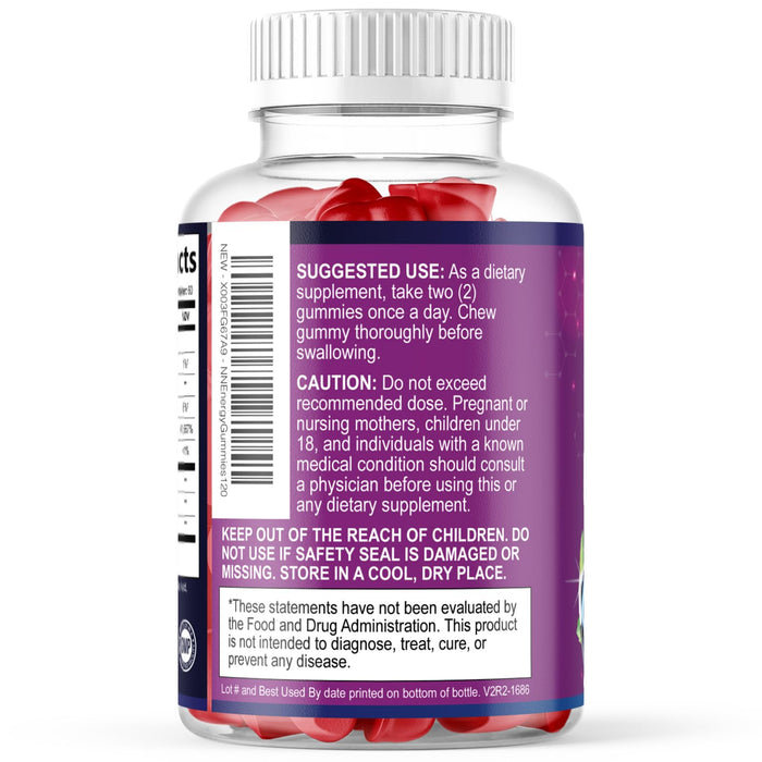 Energy Gummies 1000 mcg Vitamin B12, Green Tea Natural Caffeine Support, Daily Energy Gummies Vitamins, Delicious Berry Flavor B12 Chewable Exercise Supplement for Running Cycling & Sports - 120 Chews