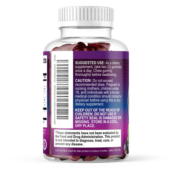 Elderberry Immune Support Gummies - Super Concentrated 35:1 Extract, Equivalent to 4200mg of Elderberries - Sambucus Black Elder Berry Vitamin Supplement, Daily Support for Kids & Adults - 60 Gummies
