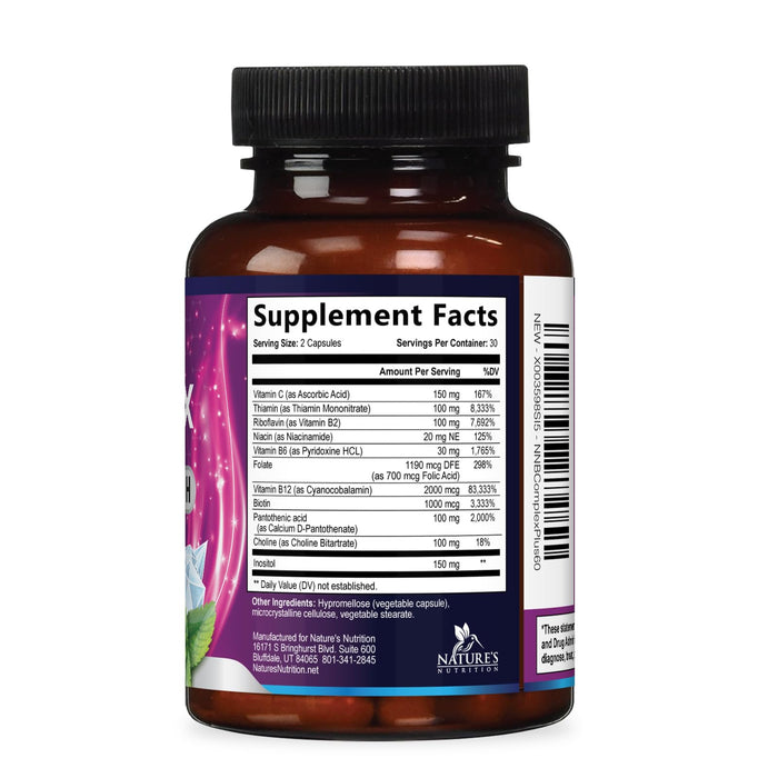 B Complex Vitamins Capsules with Vitamin B6 B12 B100 C Biotin Folate & Folic Acid - Supplement for Heart, Brain, & Nerve Support - Super Complete B-Complex for Immune & Energy Support - 60 Capsules