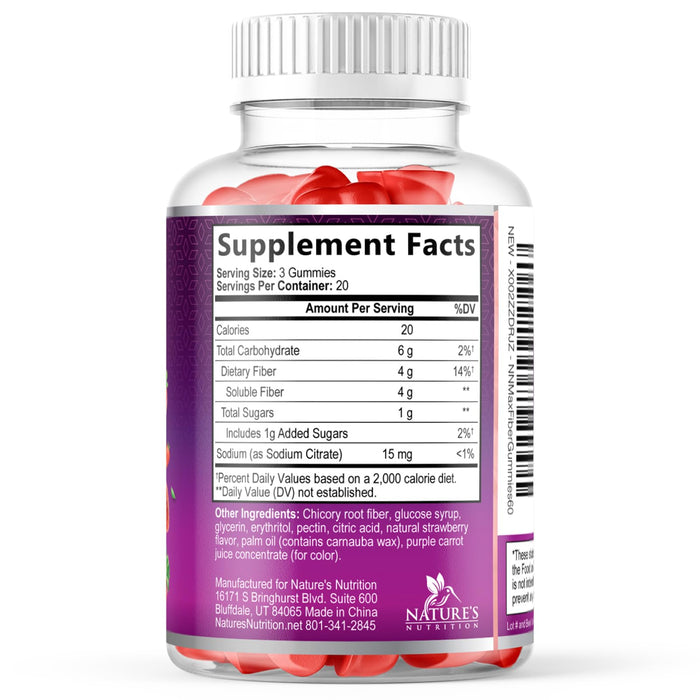 Fiber Gummies for Adults - 4g Gummy Fiber Supplement for Digestive Health & Regularity Support, Daily Prebiotic Supplements, Natural Prebiotic Gummy, Plant Based, Strawberry Flavored - 60 Gummies