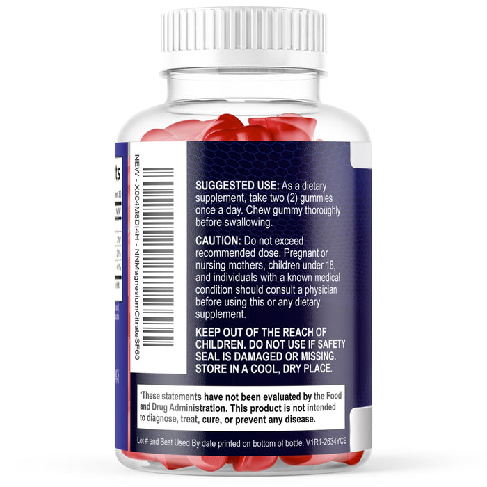 Magnesium Citrate Gummies Sugar Free Supplement - High Absorption Magnesium Citrate Supplement Gummy for Adults & Kids, Nature's Magnesio Supplements for Bone, Muscle Health, Heart Support, 60 Gummies