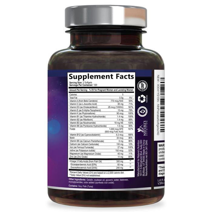 Prenatal Vitamins with Folic Acid & DHA, Fetal Brain Development Support with Folate & Omega 3's, Prenatal Multivitamin for Women, Vitamin A, C, D, B6, B12 & Iron, Pregnancy Supplement - 240 Softgels