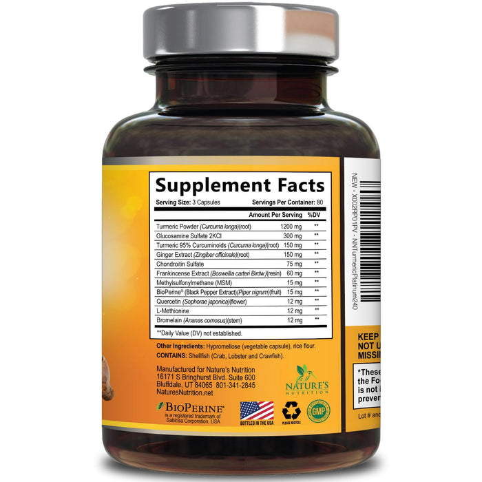 Turmeric Curcumin Supplement 2000mg with Glucosamine Chondroitin & Ginger, 95% Curcuminoids, BioPerine Black Pepper for Best Absorption, Nature's Joint Support, Non-GMO, Bottled in USA - 240 Capsules