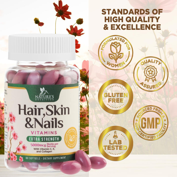 Hair, Skin & Nails + Biotin & Collagen 5000 mcg - 60 Softgels