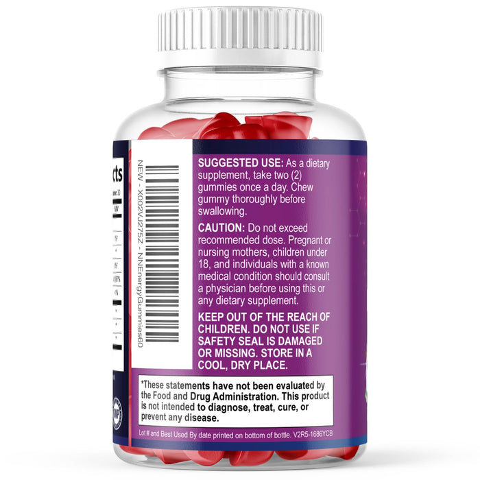 Energy Gummies 1000 mcg Vitamin B12, Green Tea Natural Caffeine Support, Daily Energy Gummies Vitamins, Delicious Berry Flavor B12 Chewable Exercise Supplement for Running Cycling & Sports - 60 Chews