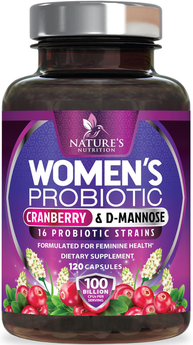 Probiotics for Women 60 Billion CFU - 16 Strains, Prebiotics & Cranberry, PH Balance, Digestive Health, Vaginal & Immune Support, Womens Probiotic for Gut Health, Shelf Stable - 120 Capsules