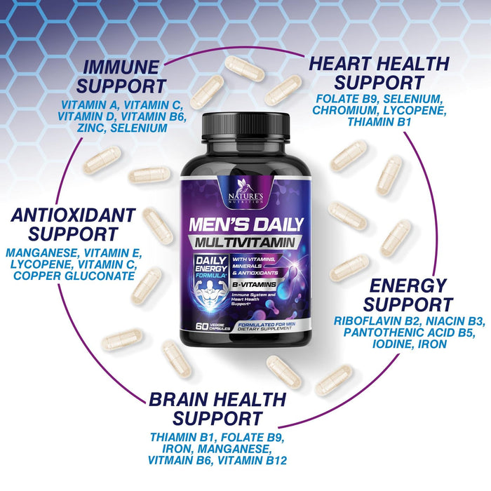 Multivitamin for Men - Vitamin A, C, D, E, Zinc, Calcium, Multivitamins for Immune Health Support, Vitamin B12, Men’s Daily Multivitamin Supplement Capsules, Non-GMO Mens Multi Vitamins - 60 Capsules