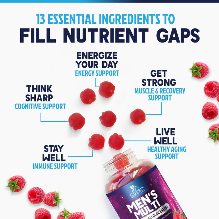 Multivitamin for Men - Daily Mens Multivitamins & Multiminerals with Vitamin D, Vitamin C, B12 Zinc & More - Energy, Memory, Focus & Immune Health Support - Essential for Men Over 40 - 60 Gummies
