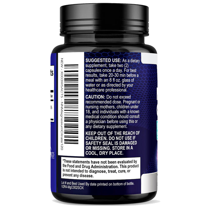 Magnesium Citrate Supplement 1000 mg for Best Absorption, Supports Bone, Heart Health, Nerves, Muscles, Metabolism & Calm, Nature's Pure Magnesio Vitamin Pills, Bottled in USA - 120 Capsules