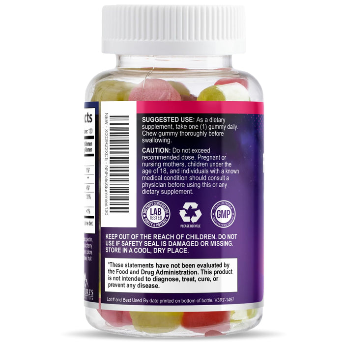 Folic Acid Gummies for Women 785 mcg, Essential Prenatal Vitamins for Mom & Baby, Vegan Folic Supplement Gummy, Daily Vitamin B9 Extra Strength Folate, Before During After Pregnancy - 120 Gummies