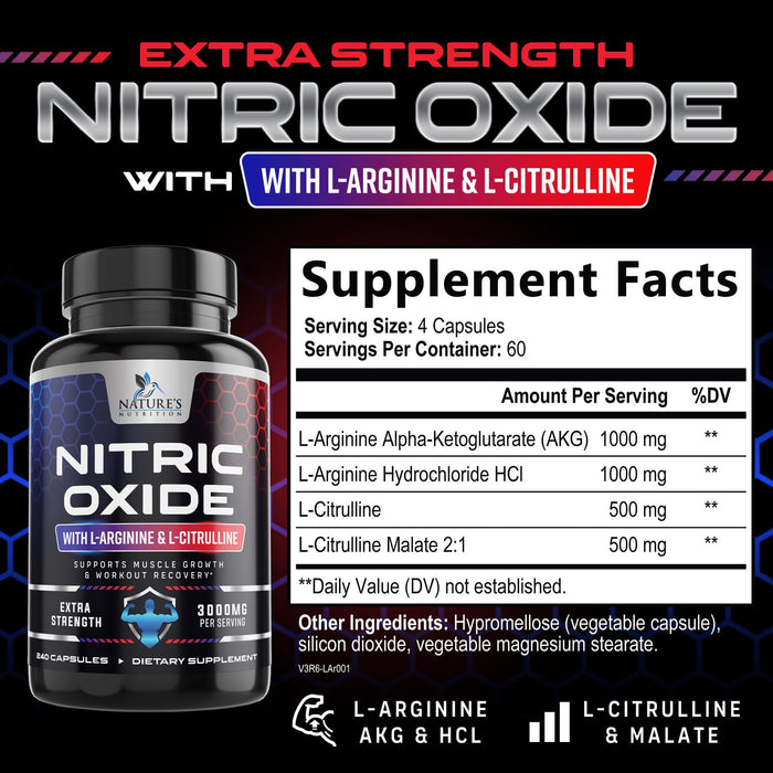 Nitric Oxide Support 3000 mg - 240 Capsules