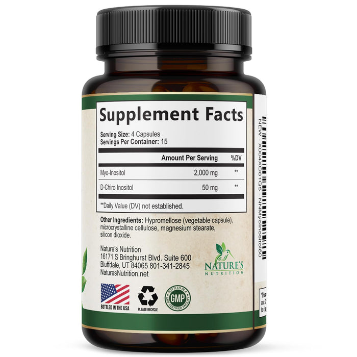 Myo-Inositol & D-Chiro Inositol 1025mg - 40:1 Ideal Ratio for Ovarian Support, Vegan Myo & D Chiro Supplement for Women's Natural Balance and Hormone Support, Vitamin B8, Non-GMO - 60 Capsules