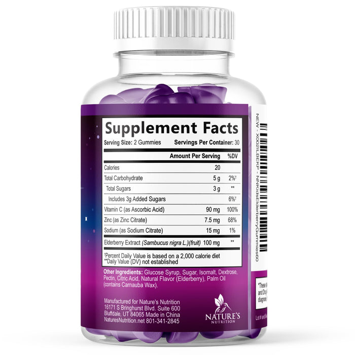 Children's Daily Immune Support Gummies with Real Elderberry + Vitamin C & Zinc to Support Kids Healthy Immune System, Natures Sambucus Elderberry Gummy, Chewable Supplement, Gluten-Free, 60 Gummies