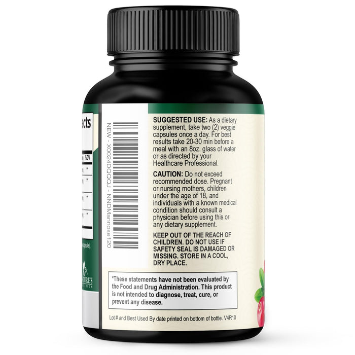D-Mannose Supplement 1,350 mg with Cranberry & Hibiscus - Effective Fast-Acting, Flush the Impurities for Natural Bladder, Urinary Tract Health Support, for Women and Men, Non-GMO, Vegan, 120 Capsules